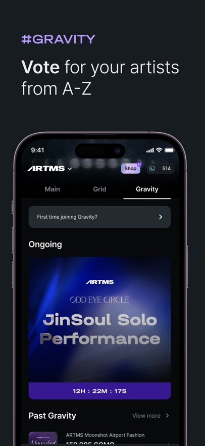 ARTMS 的 Gravity 页：进行中的投票与倒计时