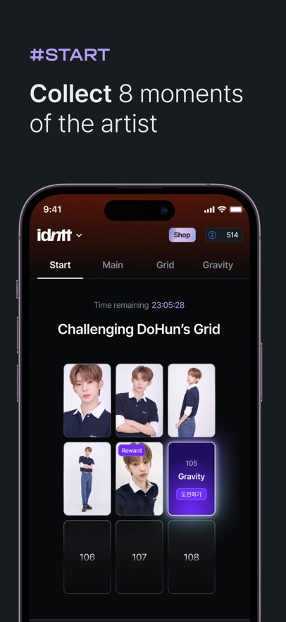 idntt 的 Grid 界面：九宫格集卡进度与 Gravity 奖励卡位